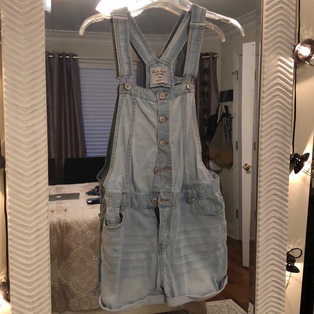 Light denim overall shorts